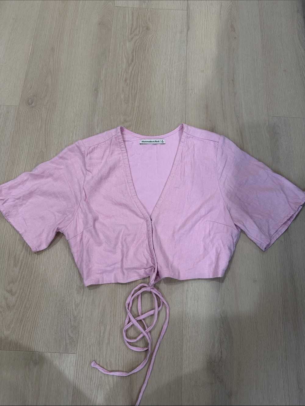 Abercrombie & Fitch Light Pink Tie-Front Crop Top